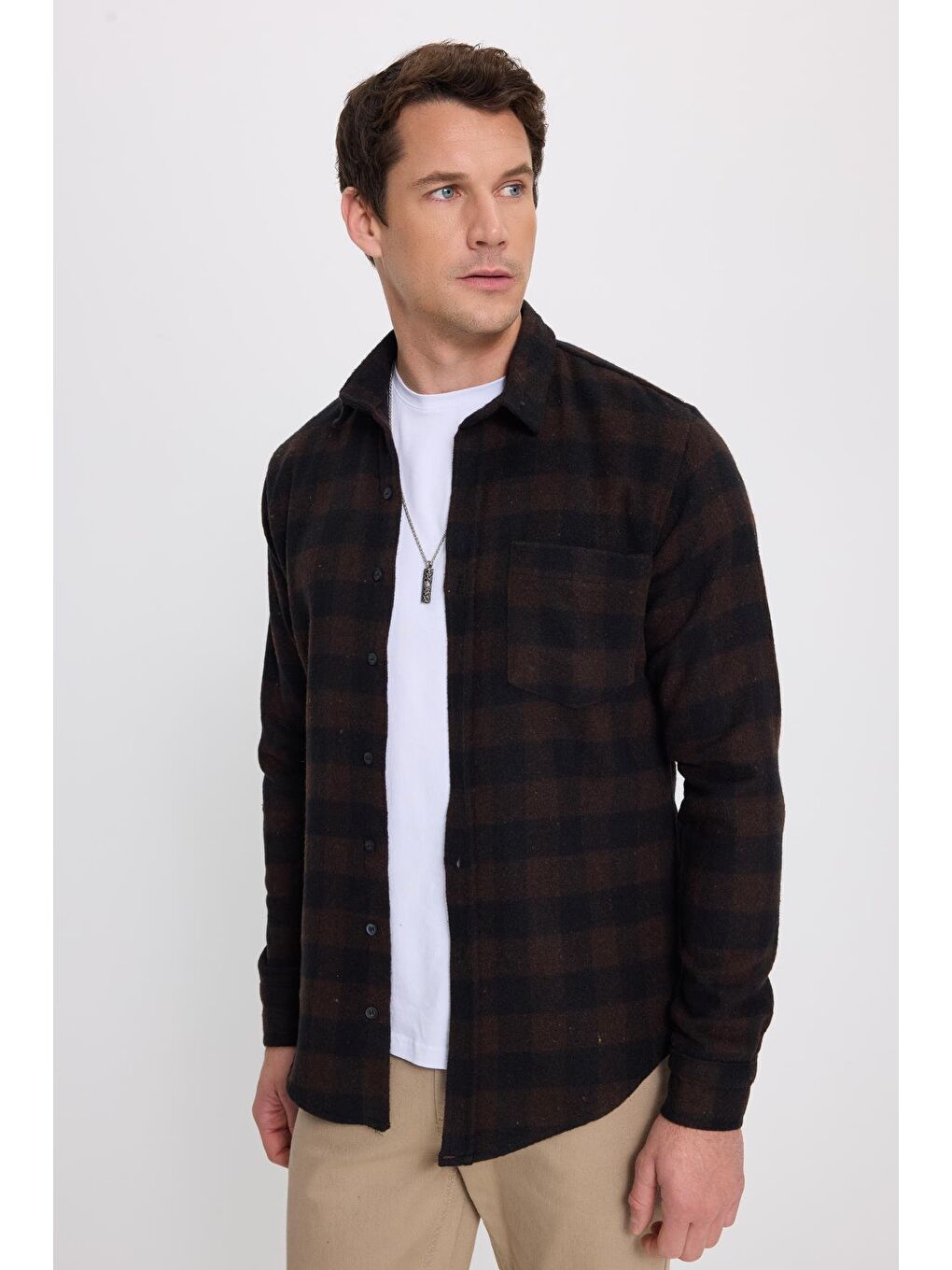 Karışık Erkek Slim Fit Dar Kesim Uzun Kollu Cepli Kareli Dama Desenli Kışlık Oduncu Gömlek-1