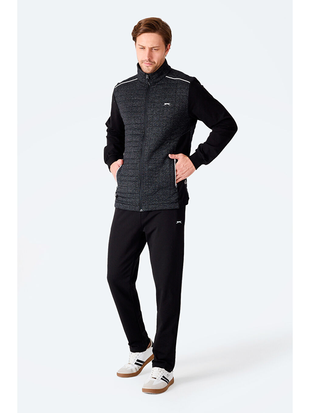 FIORA Erkek Fermuarlı Dik Yaka Cepli Siyah Eşofman Takımı-5