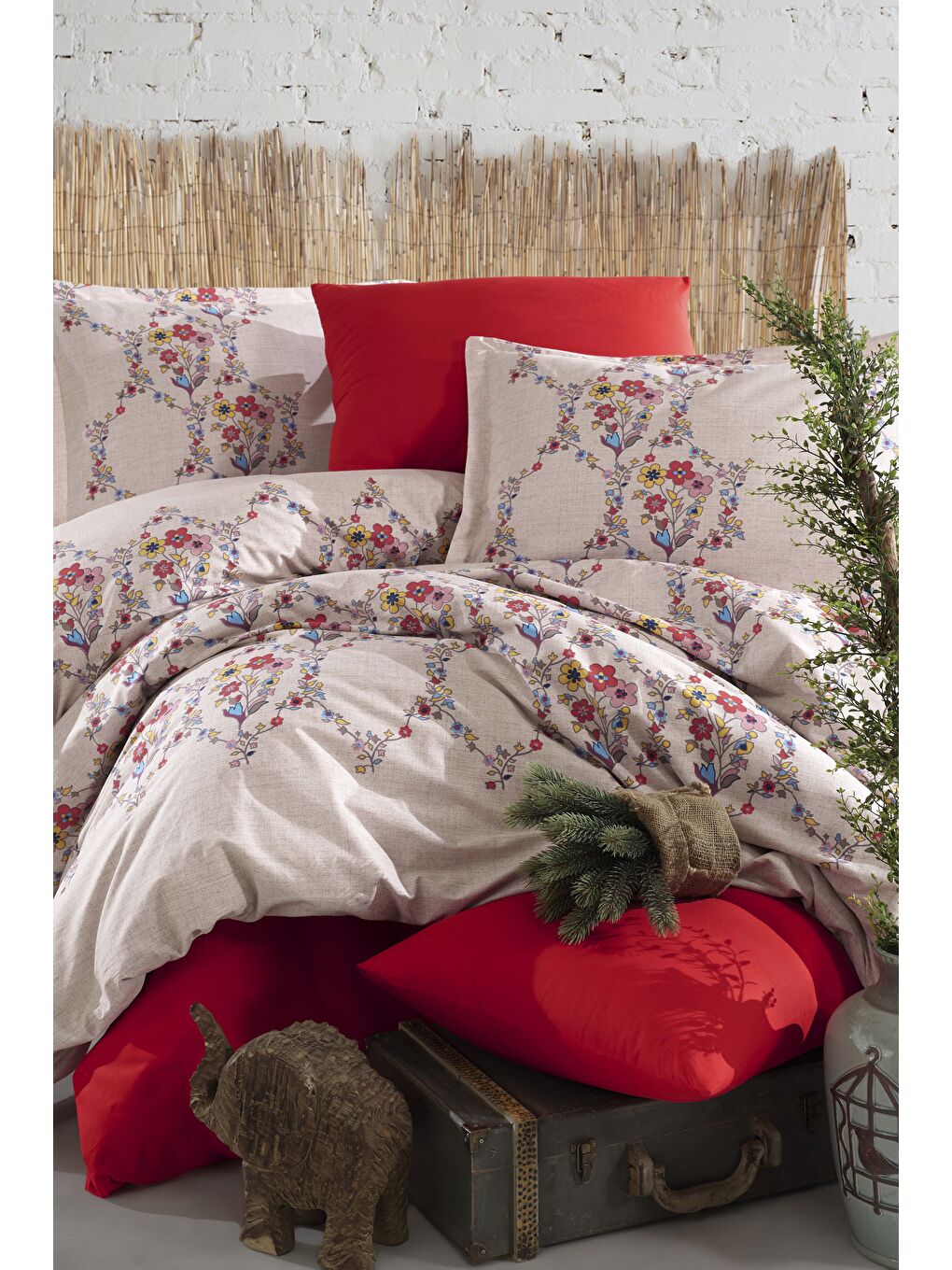 Kırmızı %100 Pamuk Nevresim Takımı Çift Kişilik Navas