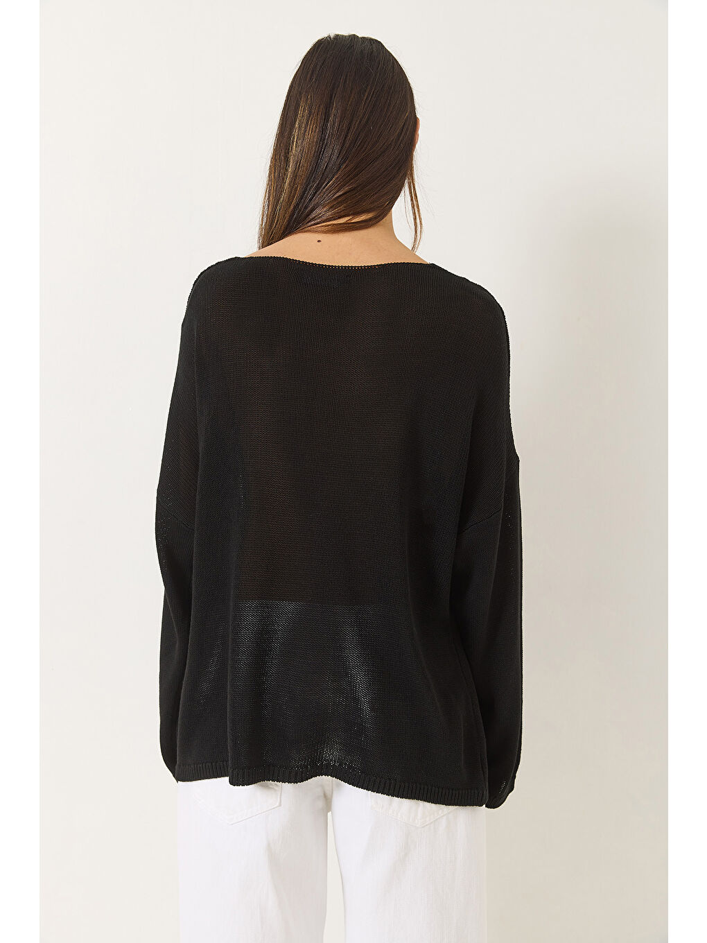 Siyah Kadın Kayık Yaka Triko Merserize Basic Bluz-6