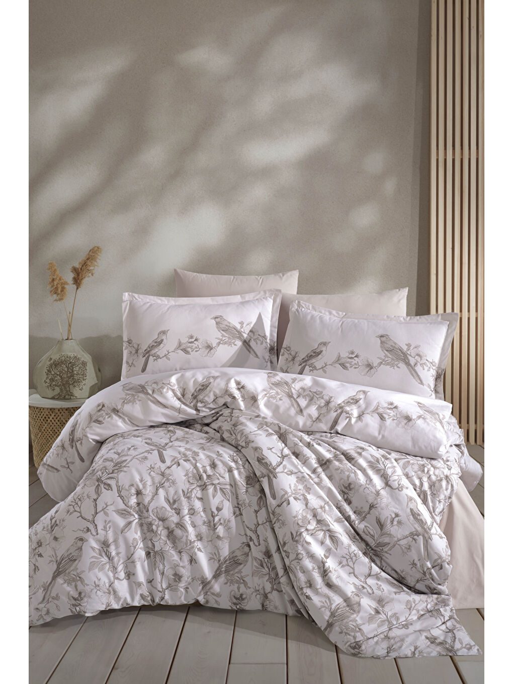 Bej %100 Pamuk Nevresim Takımı Çift Kişilik Mavlin-1