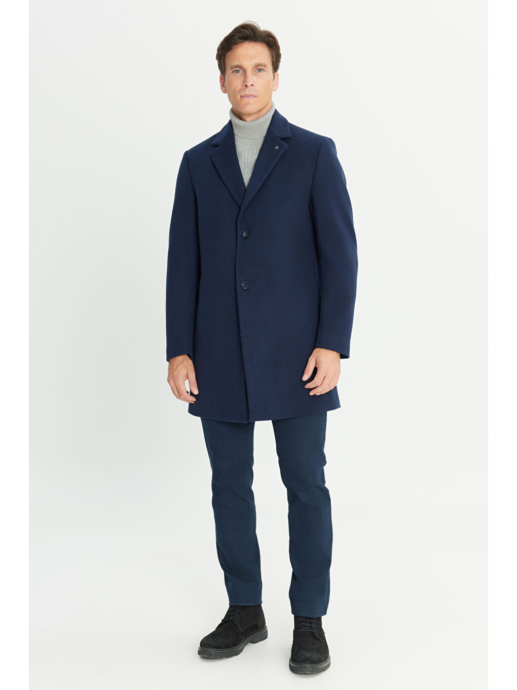 Erkek Lacivert Sıcak Tutan Standart Fit Normal Kesim Esnek Palto-1