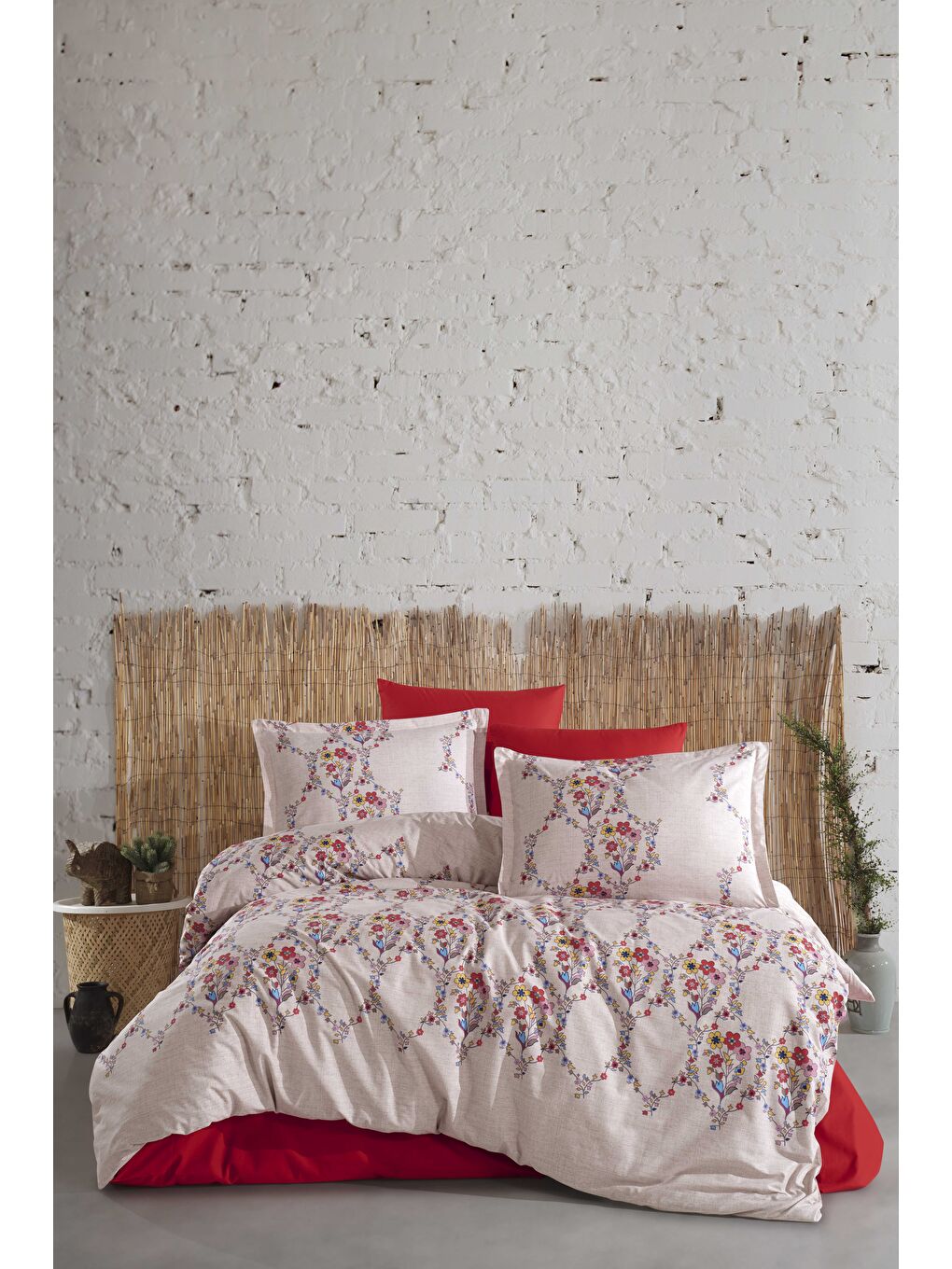 Kırmızı %100 Pamuk Nevresim Takımı Çift Kişilik Navas-1