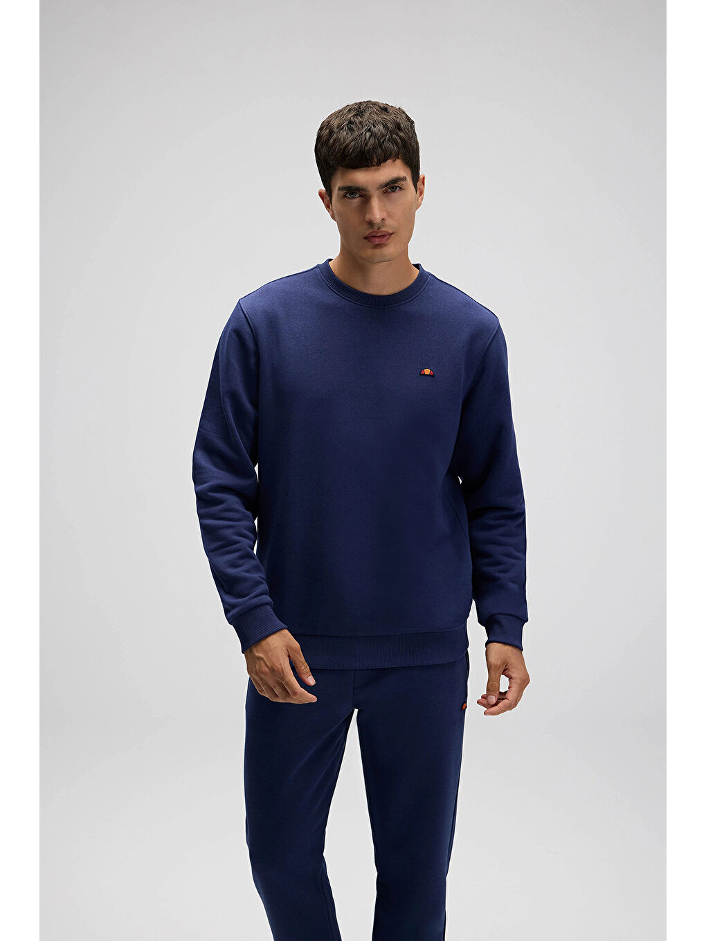 Lacivert Pamuklu Regular Fit Bisiklet Yaka Logolu Sweat EM579-NV-2