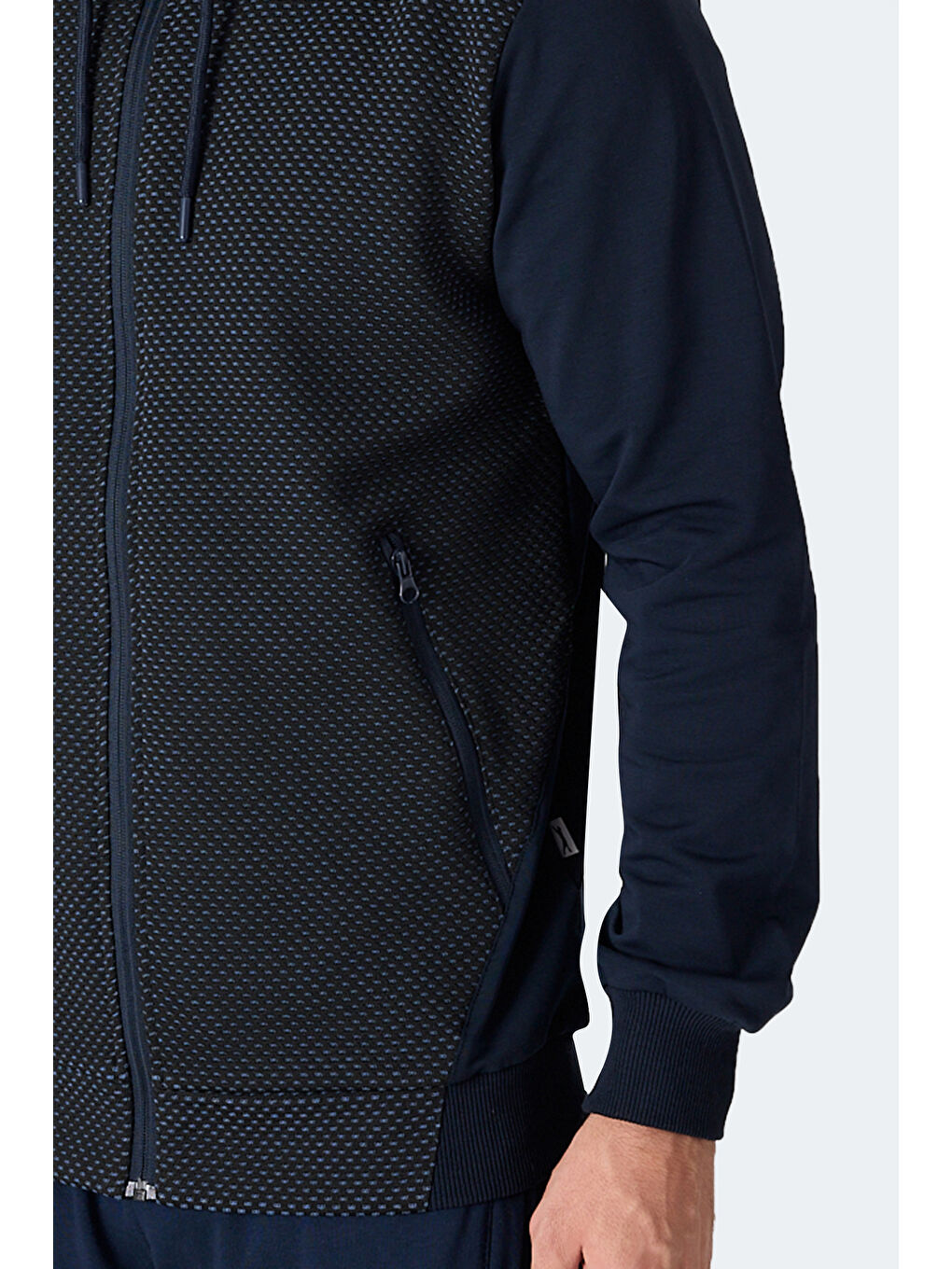 FLAME Erkek Kapüşonlu Cepli Lacivert Sweatshırt-1