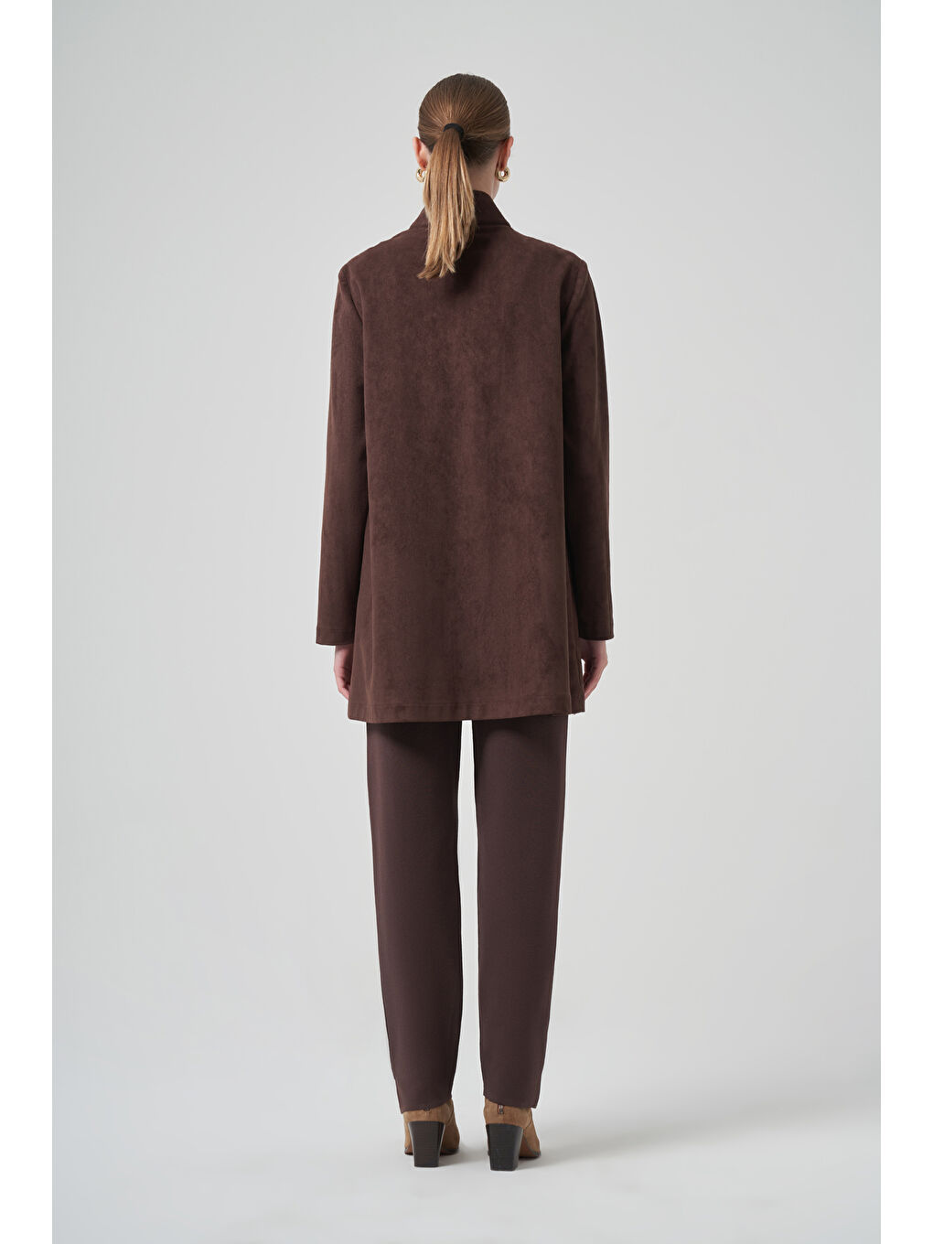 Püskül ve İşlemen Detay Süet Ceket 6028 Kahverengi-3