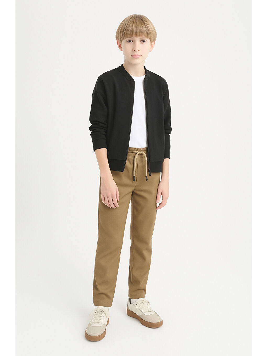 Bej Erkek Çocuk Beli İpli Lastikli Okul Pantolonu Ak609-2
