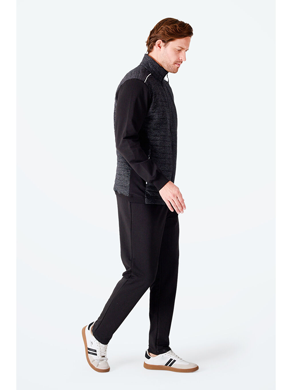 FIORA Erkek Fermuarlı Dik Yaka Cepli Siyah Eşofman Takımı-6