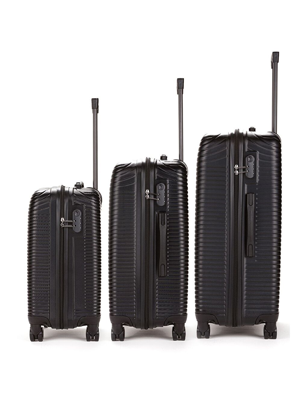 Siyah ABS Unisex Büyük, Orta, Kabin Boy 3'lü Valiz Seti FSL125-2