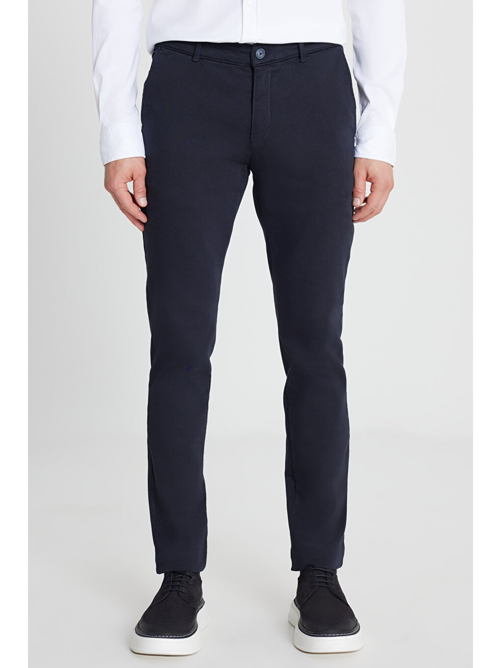 Erkek Lacivert Pamuklu Slim Fit Dar Kesim Yan Cep Casual Pantolon