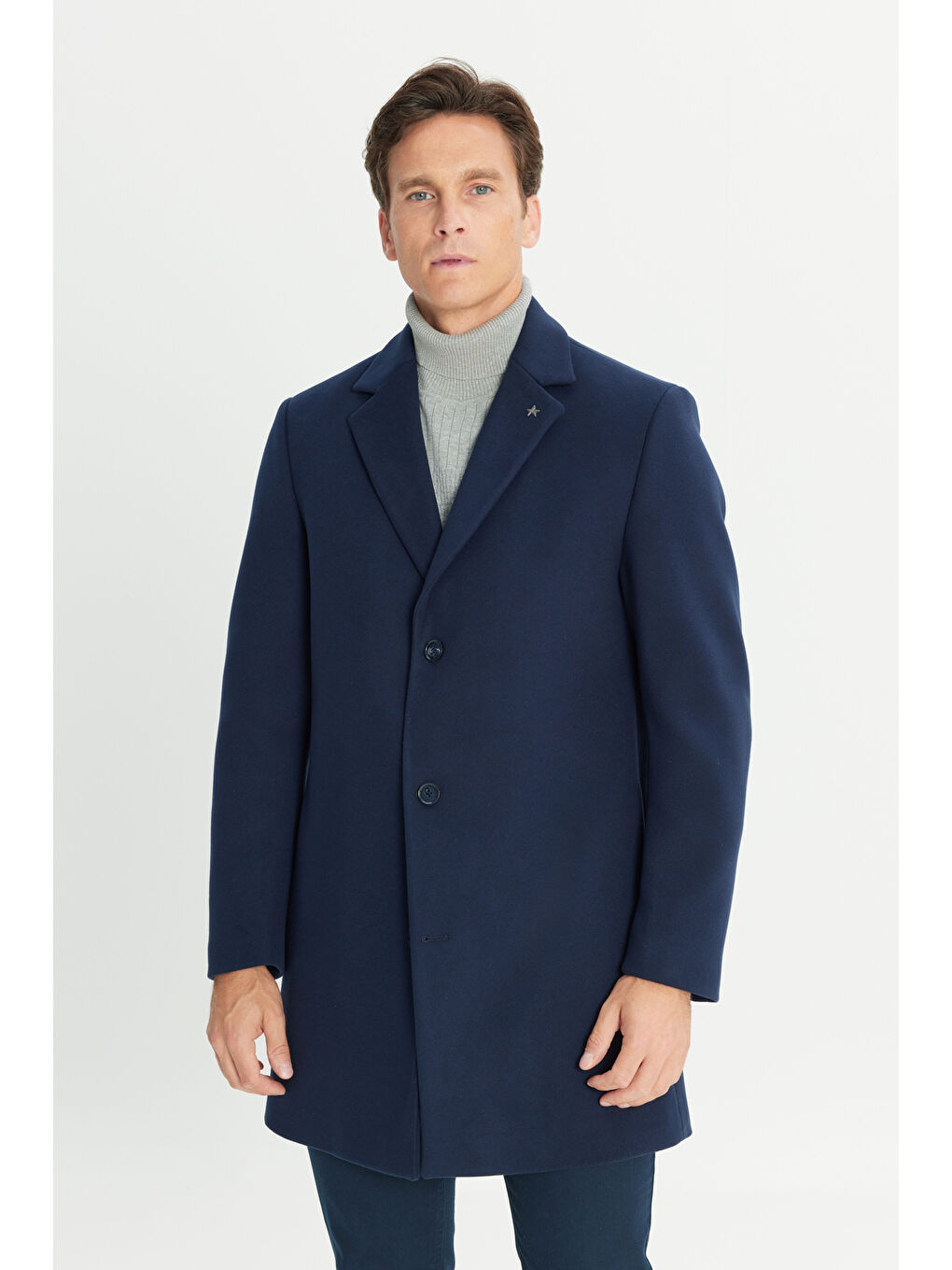 Erkek Lacivert Sıcak Tutan Standart Fit Normal Kesim Esnek Palto-3