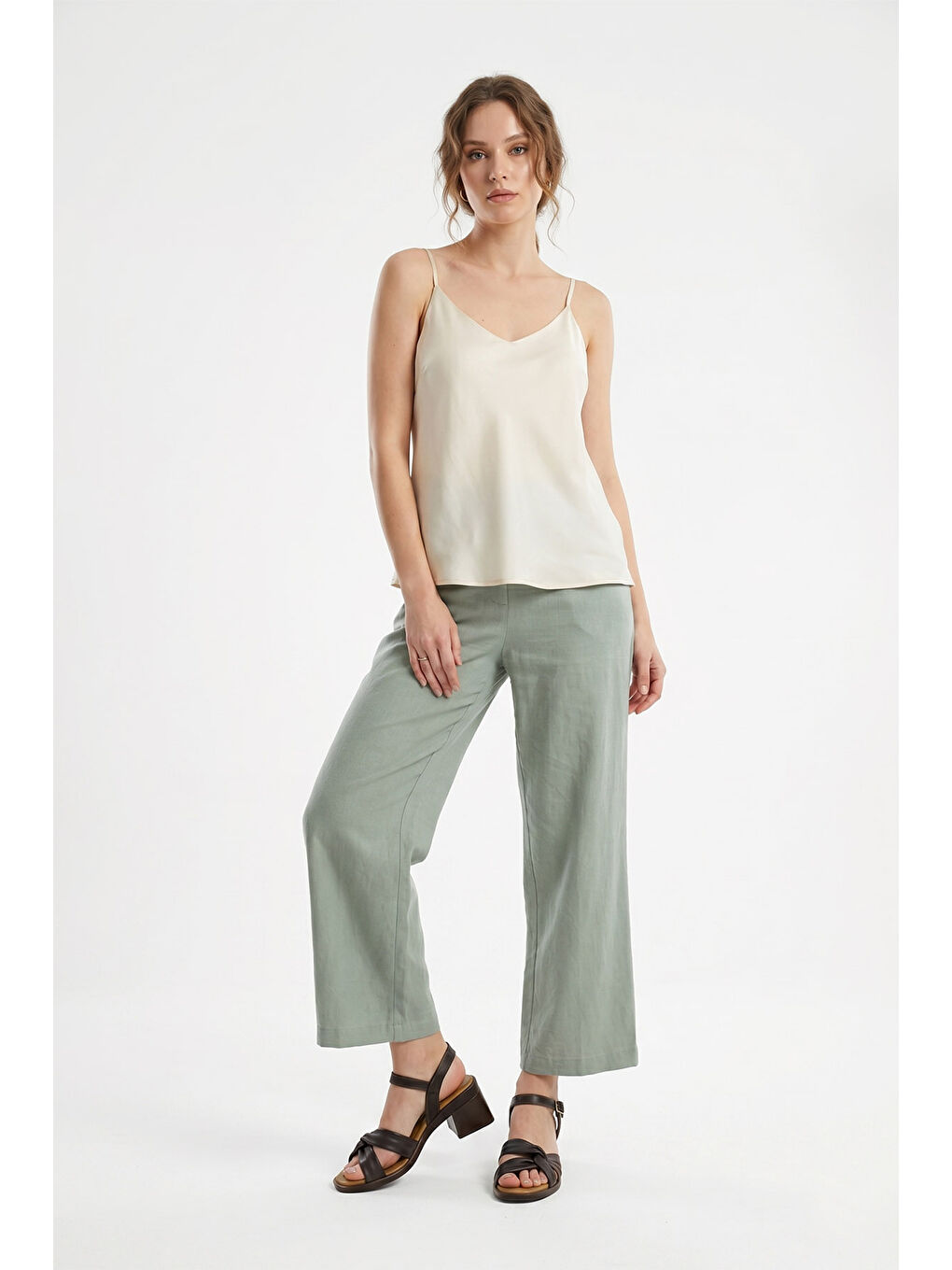 Kahverengi Kadın TÜTÜN KAHVE Bilek Bağlı Kalın Topuklu Hakiki Deri Sandalet-2