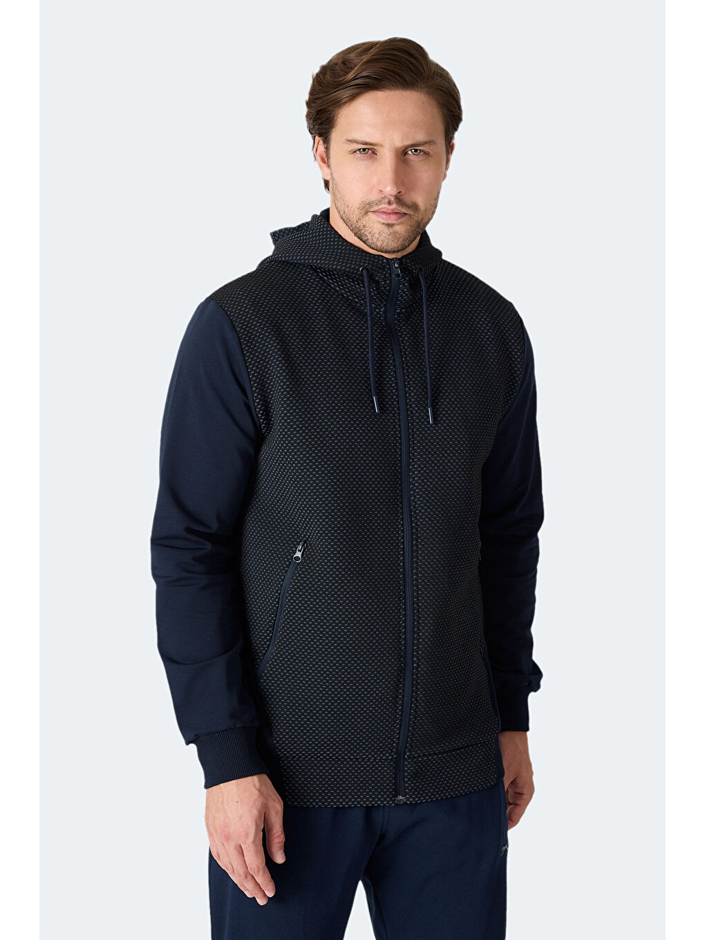 FLAME Erkek Kapüşonlu Cepli Lacivert Sweatshırt-2