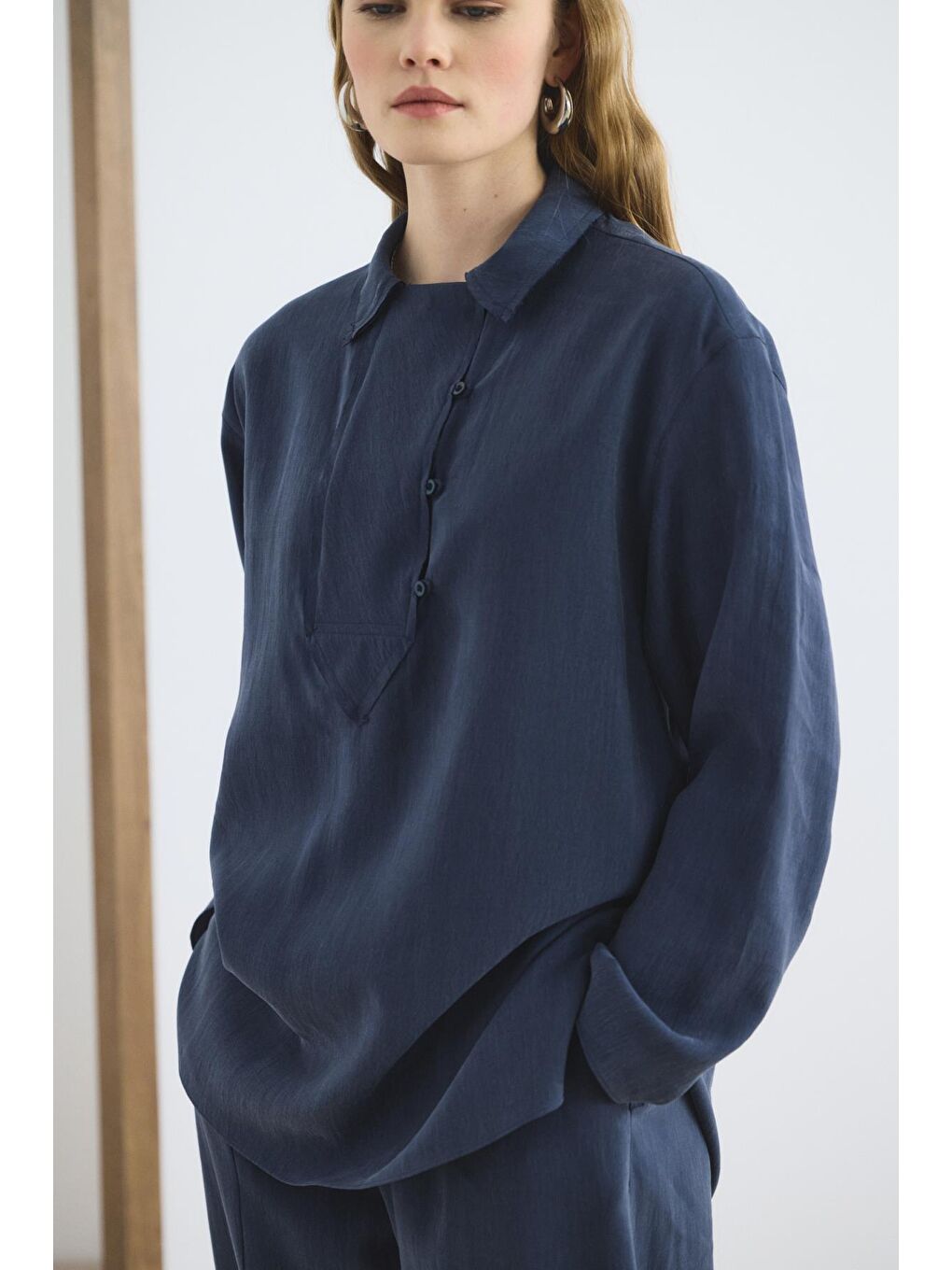 Yaka Detaylı Tunik Pantolon Takım Lacivert-4