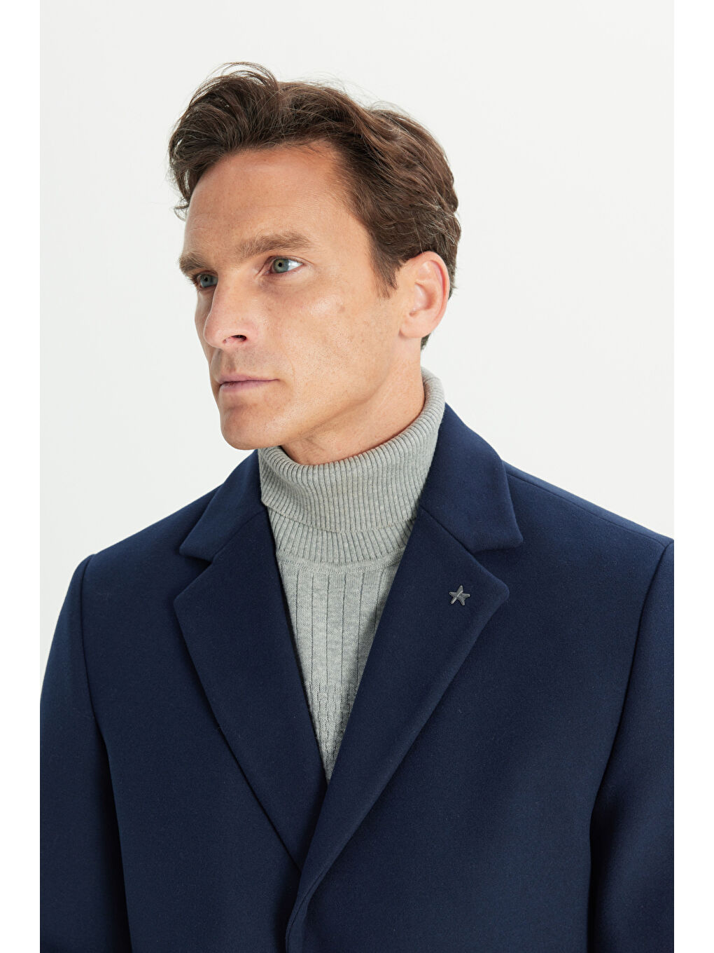 Erkek Lacivert Sıcak Tutan Standart Fit Normal Kesim Esnek Palto-4