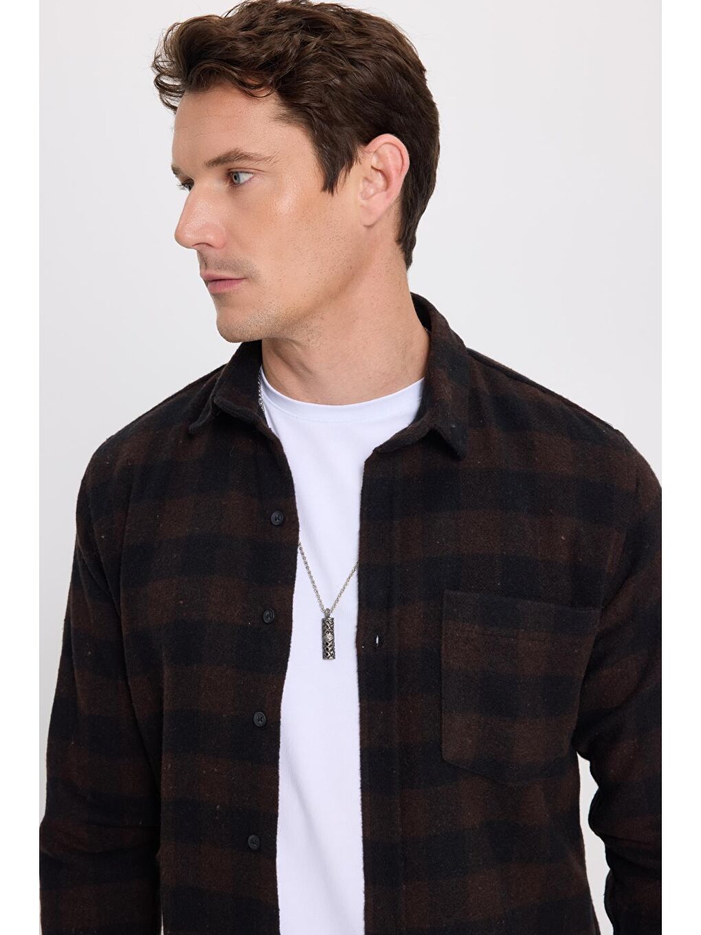 Karışık Erkek Slim Fit Dar Kesim Uzun Kollu Cepli Kareli Dama Desenli Kışlık Oduncu Gömlek-4