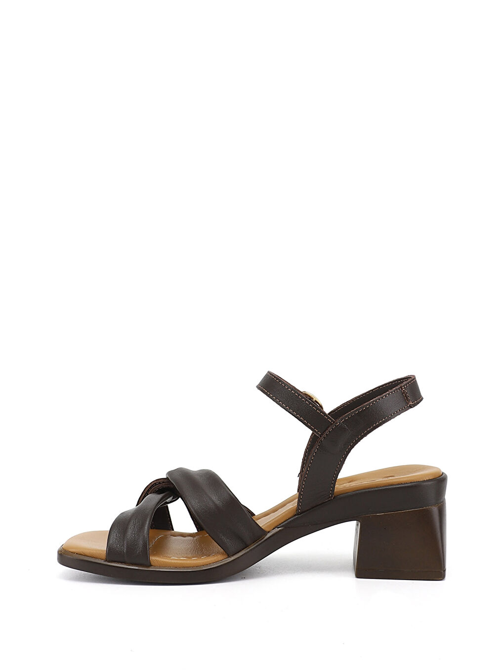 Kahverengi Kadın TÜTÜN KAHVE Bilek Bağlı Kalın Topuklu Hakiki Deri Sandalet-4
