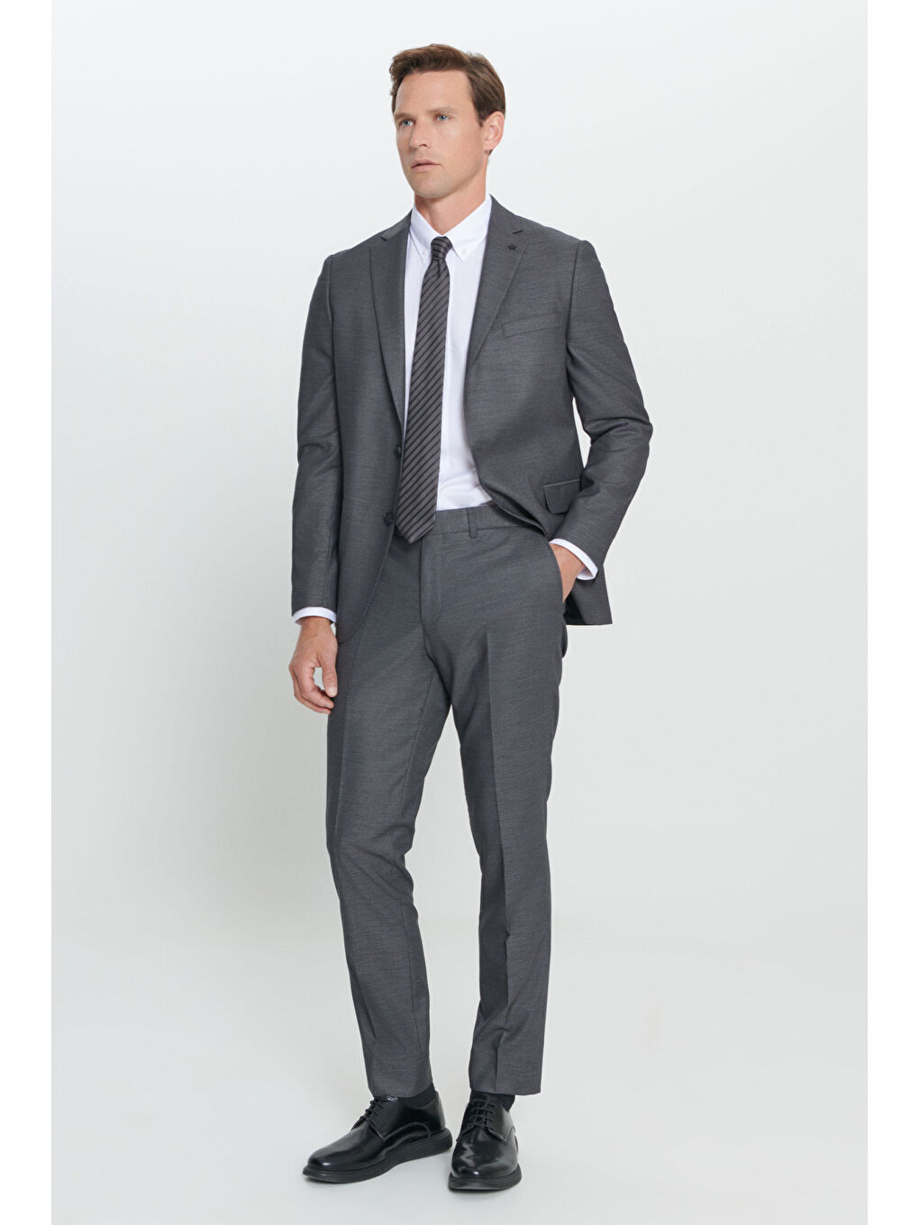 Erkek Antrasit Slim Fit Dar Kesim Mono Yaka Desenli Takım Elbise-3
