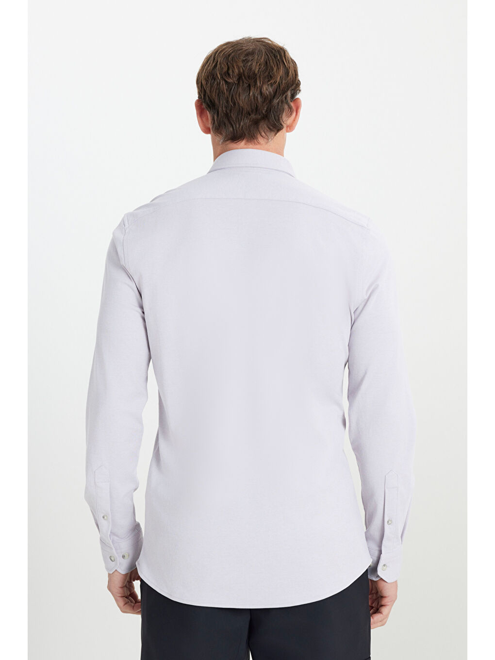 Erkek Gri Comfort Fit Rahat Kesim Düğmeli Yaka Pamuklu Gömlek-4