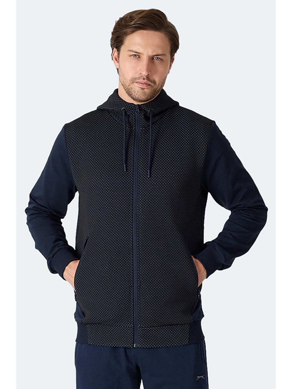 FLAME Erkek Kapüşonlu Cepli Lacivert Sweatshırt-4