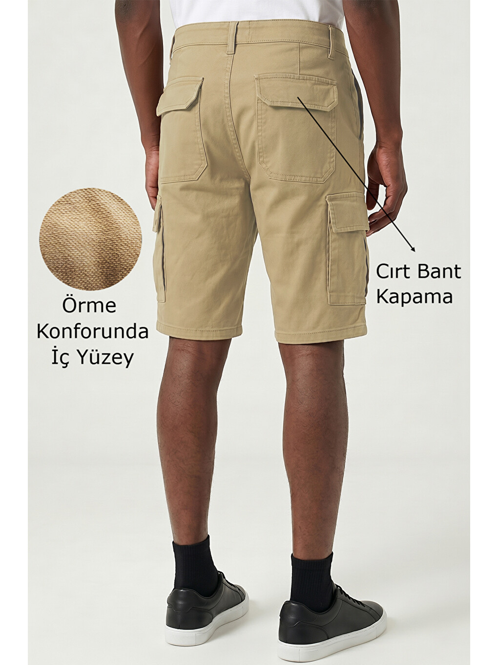 Kahverengi Patentli Kumaş Parça Boya Solmaz Renkli Körüklü Cepli Esnek Erkek Kargo Şort-1