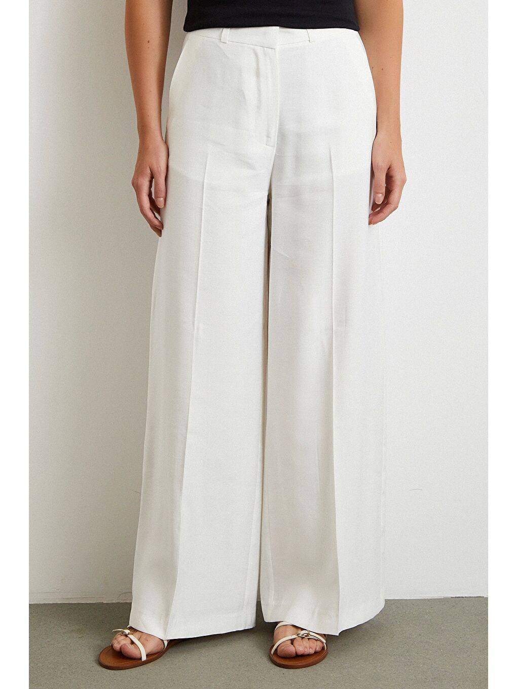 Geniş Paça Palazzo Pantolon Ekru-2