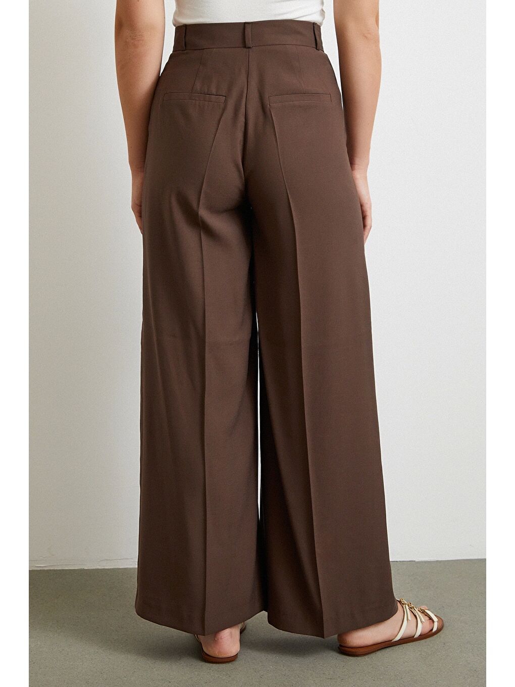 Karışık Geniş Paça Palazzo Pantolon Kahve-5