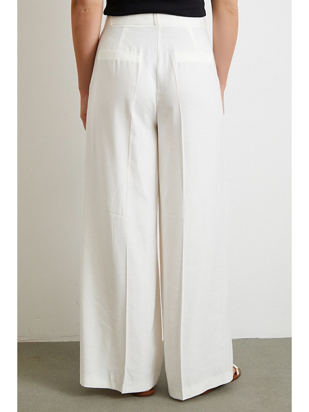 Geniş Paça Palazzo Pantolon Ekru-4