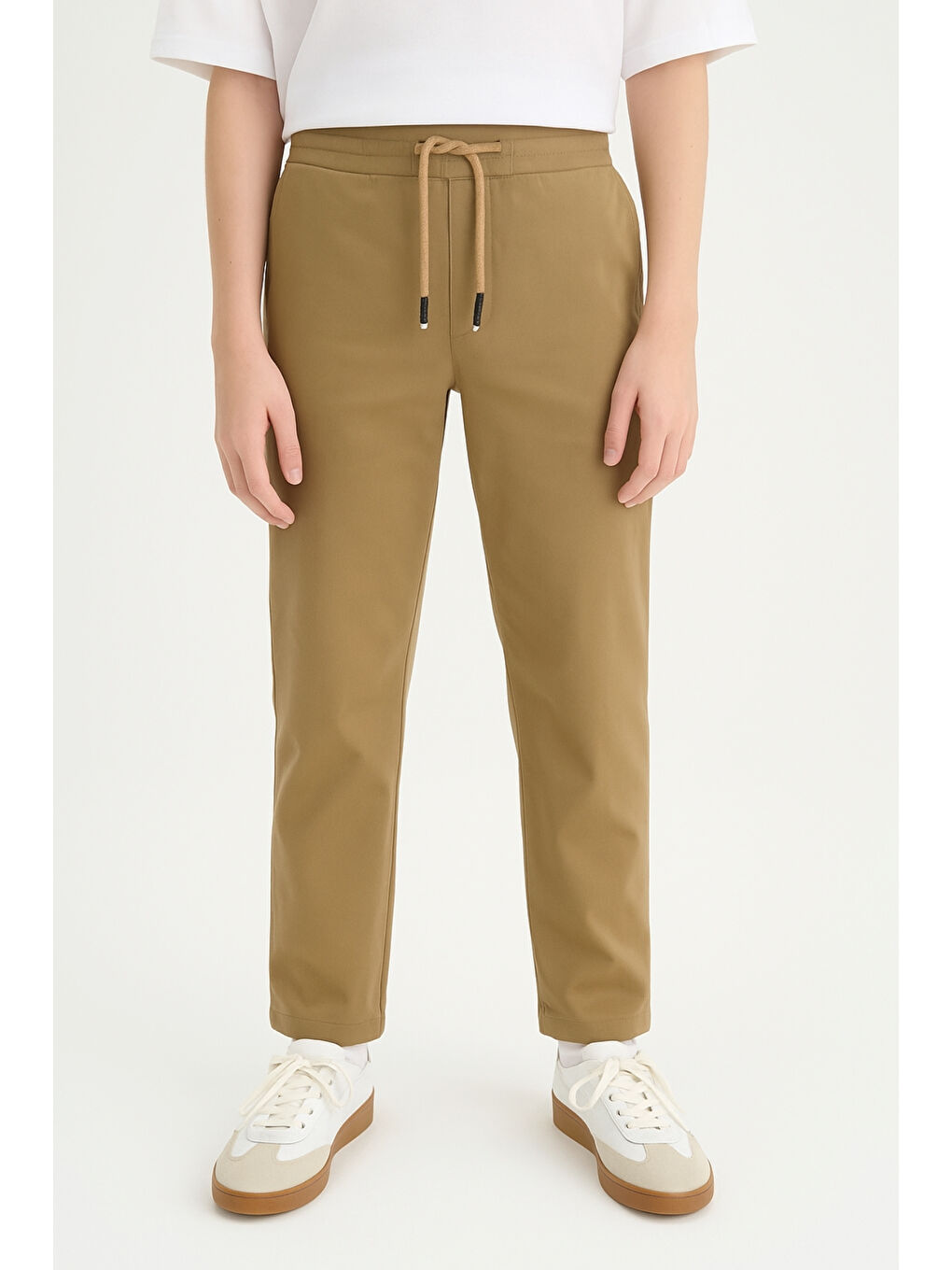 Bej Erkek Çocuk Beli İpli Lastikli Okul Pantolonu Ak609-3