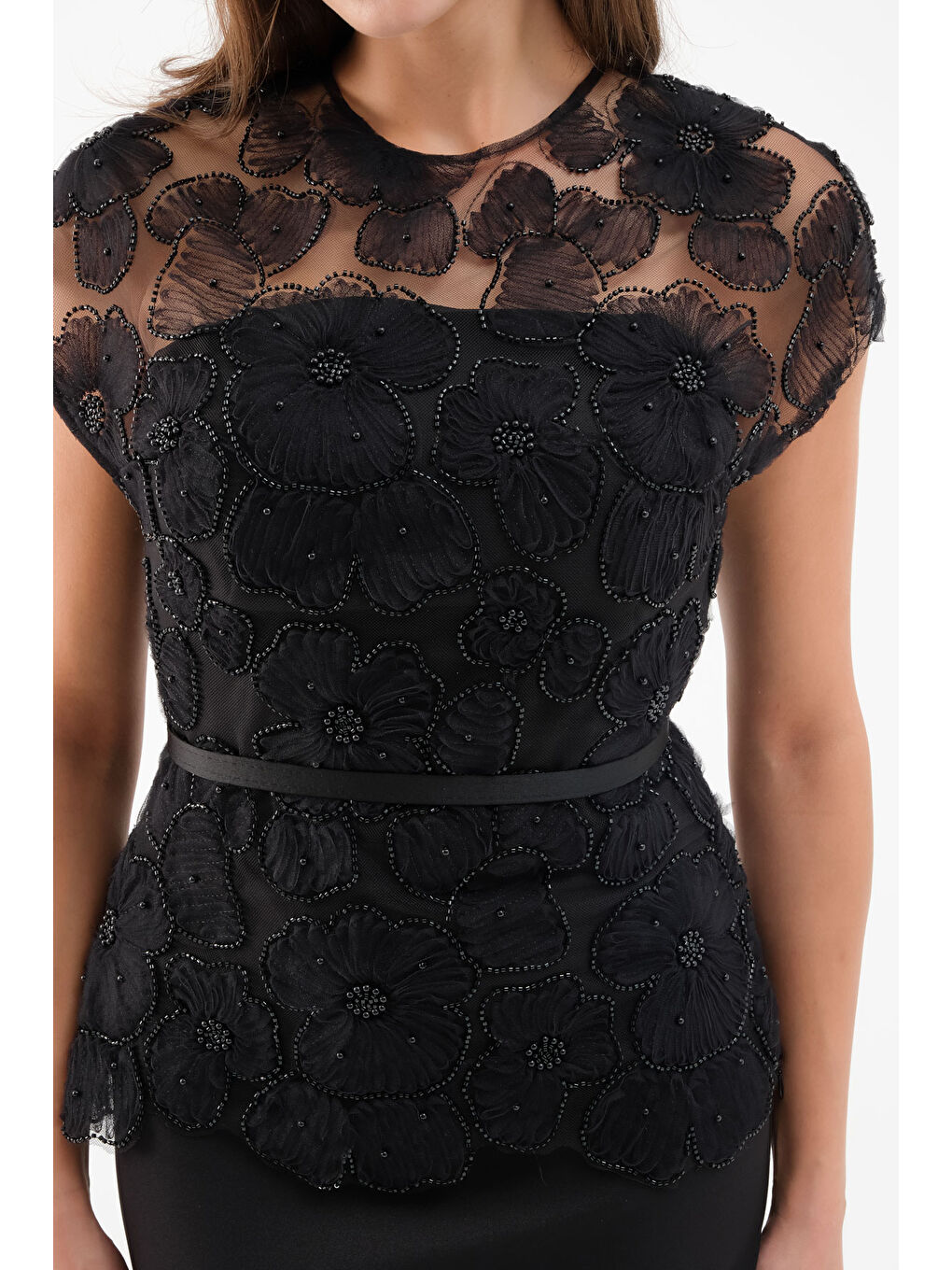 Kadın Siyah Dantelli Midi Abiye Elbise-3