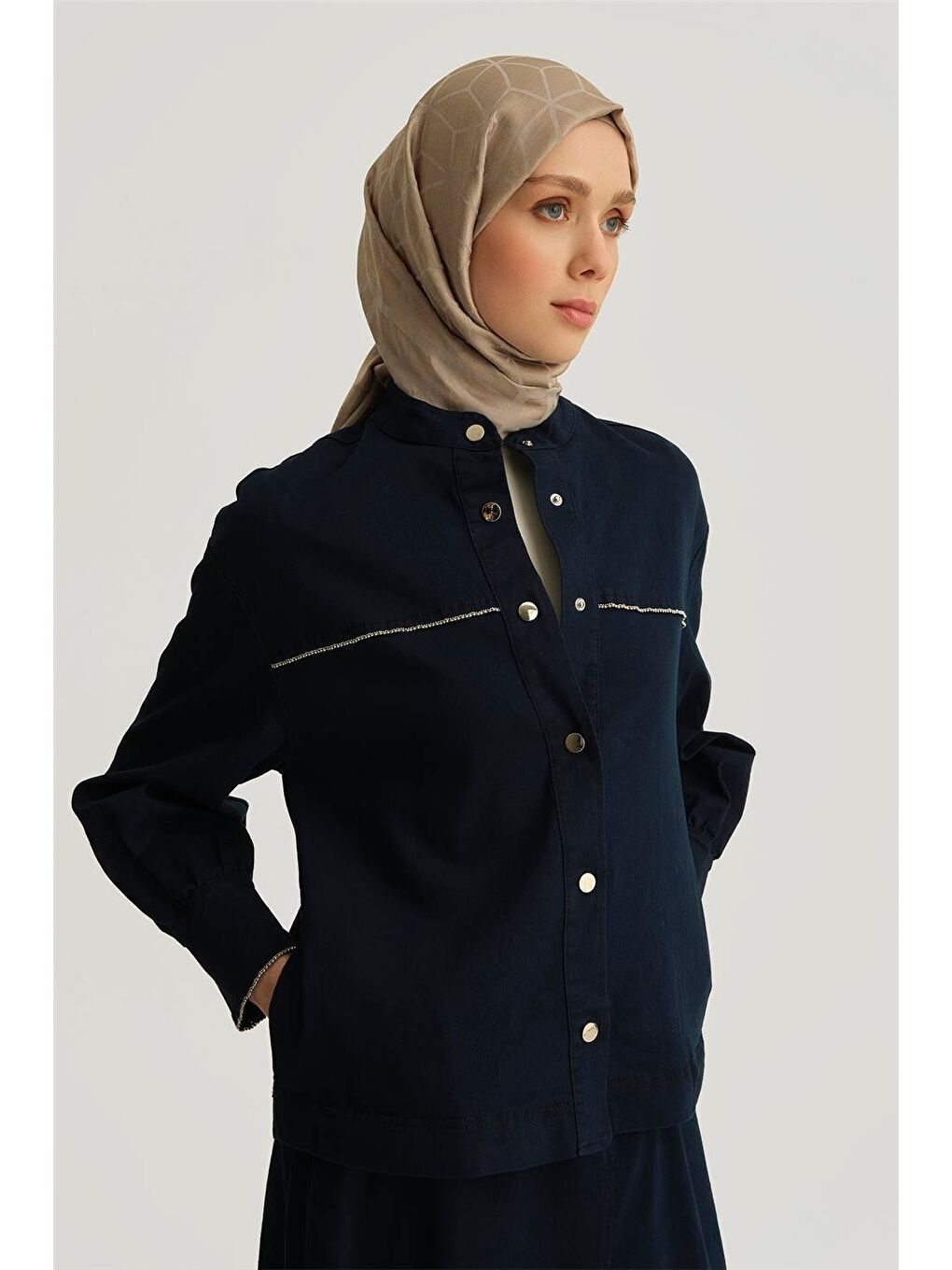 Taş Detaylı Zımbalı Ceket 25Yd4244-1 Lacivert-2