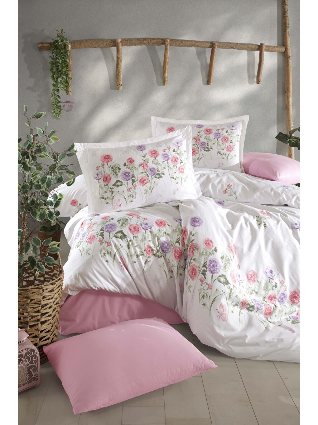 Pembe %100 Pamuk Nevresim Takımı Çift Kişilik Helenka