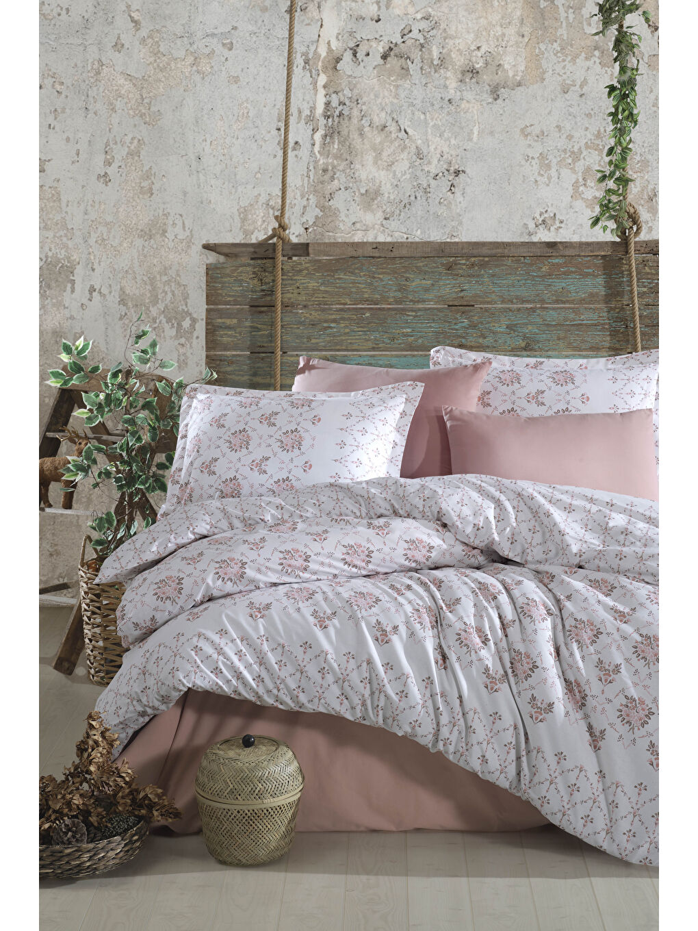 Pembe %100 Pamuk Nevresim Takımı Çift Kişilik Krista