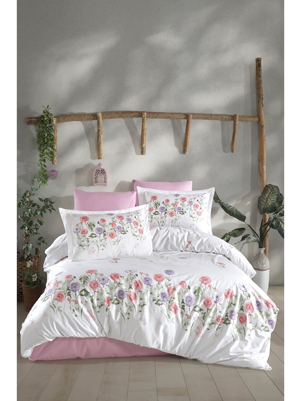 Pembe %100 Pamuk Nevresim Takımı Çift Kişilik Helenka-1