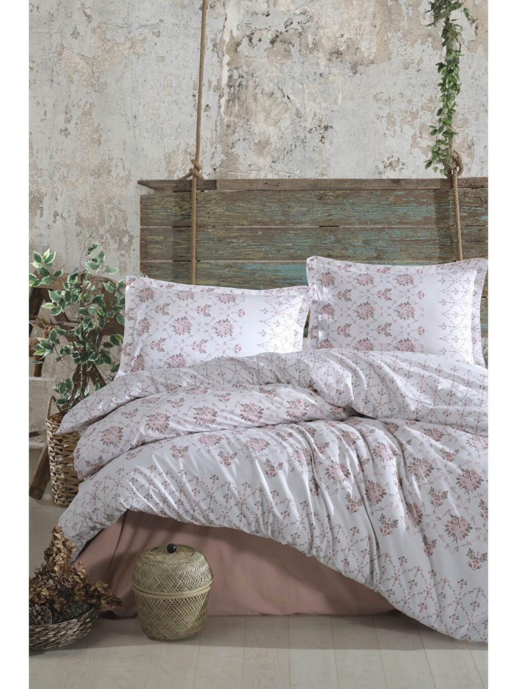 Pembe %100 Pamuk Nevresim Takımı Çift Kişilik Krista-2