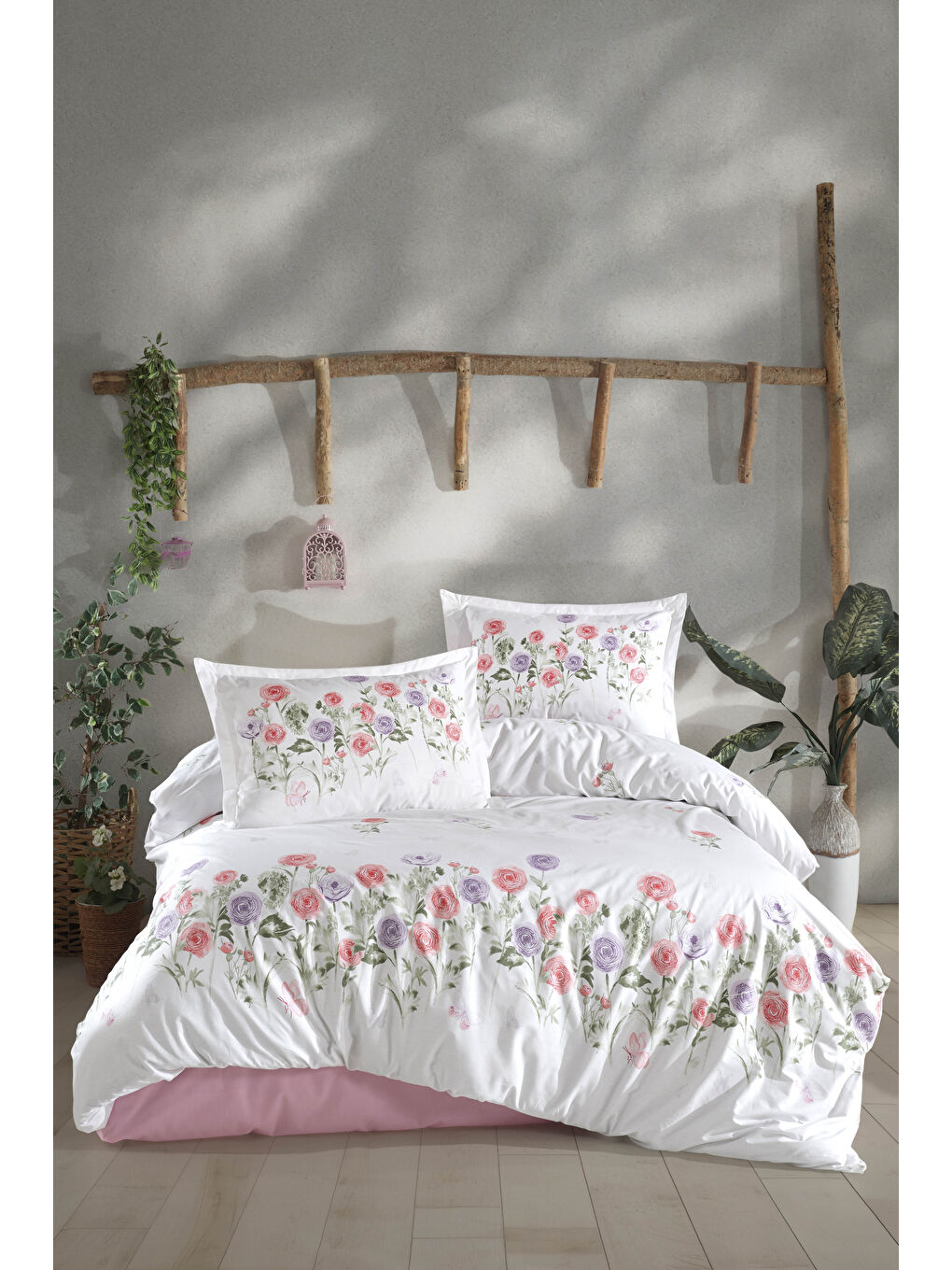 Pembe %100 Pamuk Nevresim Takımı Çift Kişilik Helenka-2