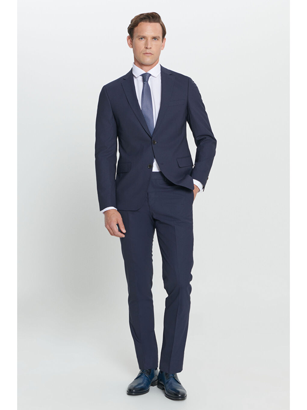 Erkek Lacivert Su Geçirmez Slim Fit Dar Kesim Mono Yaka Nano Takım Elbise-1