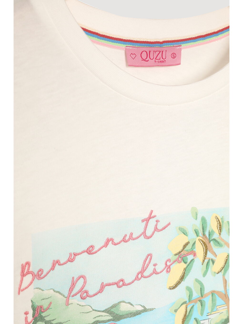 Limon Ağacı Baskılı Amalfi Yazılı Tişört Ekru-1