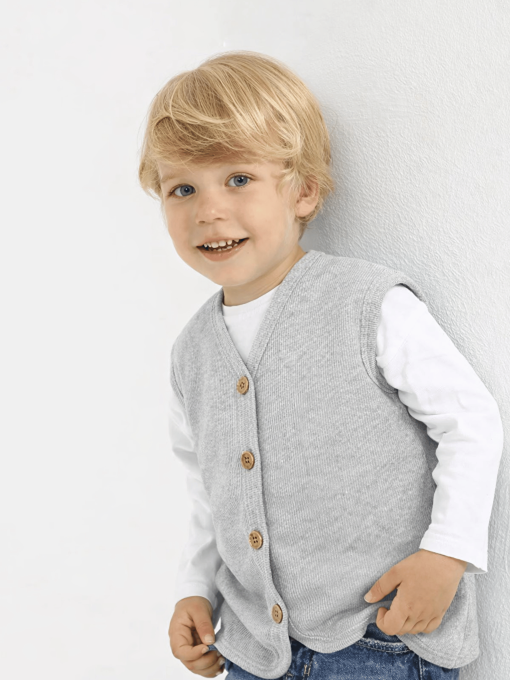 Gri V Yaka Erkek Bebek Yelek-1