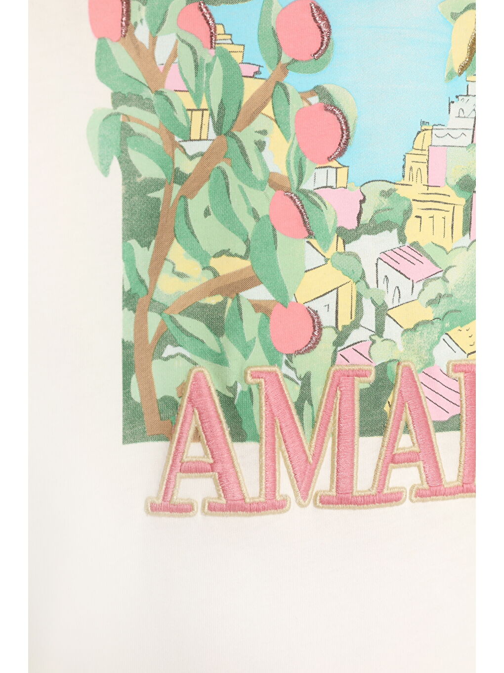 Limon Ağacı Baskılı Amalfi Yazılı Tişört Ekru-2