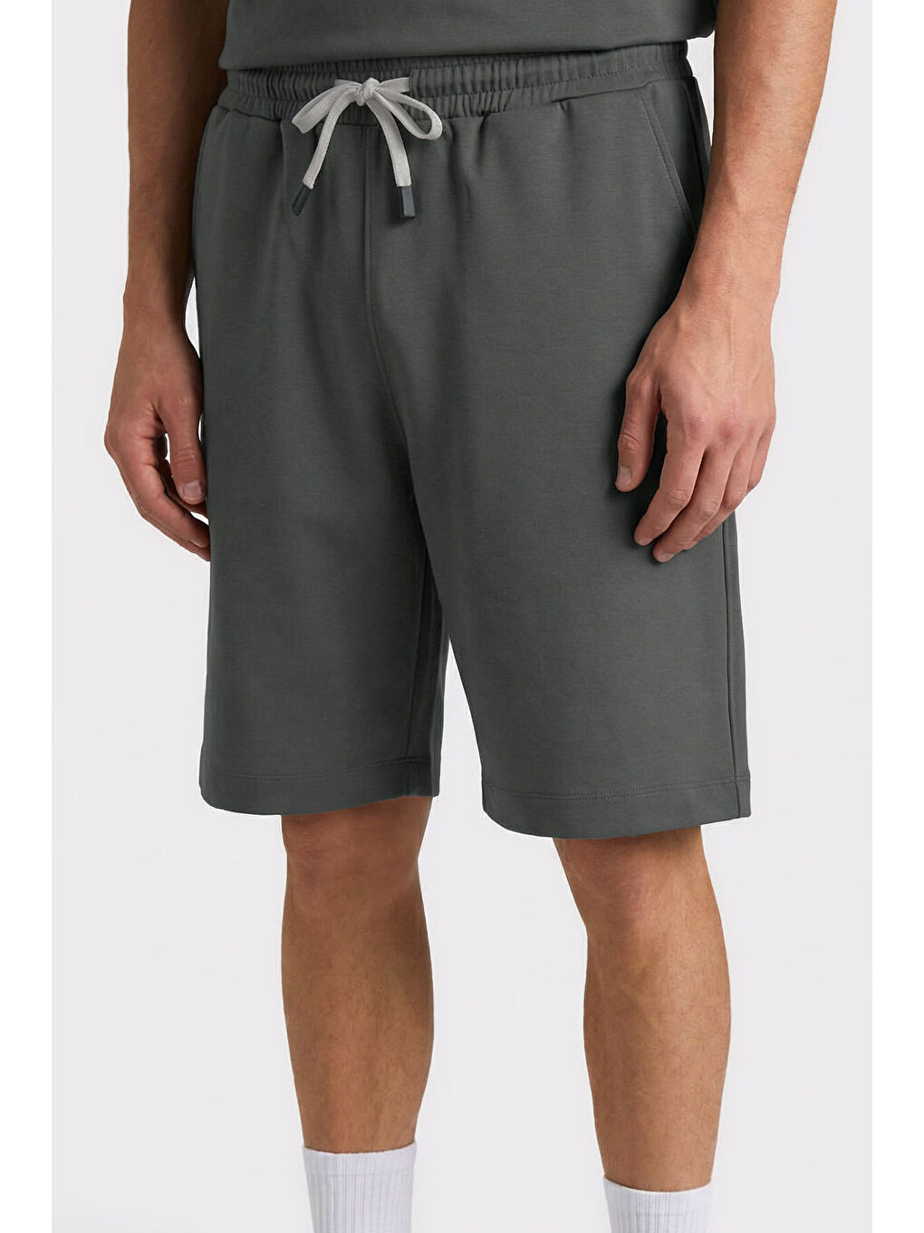 Haki Oversize Fit Basic Erkek Şort Takım - 85292-1