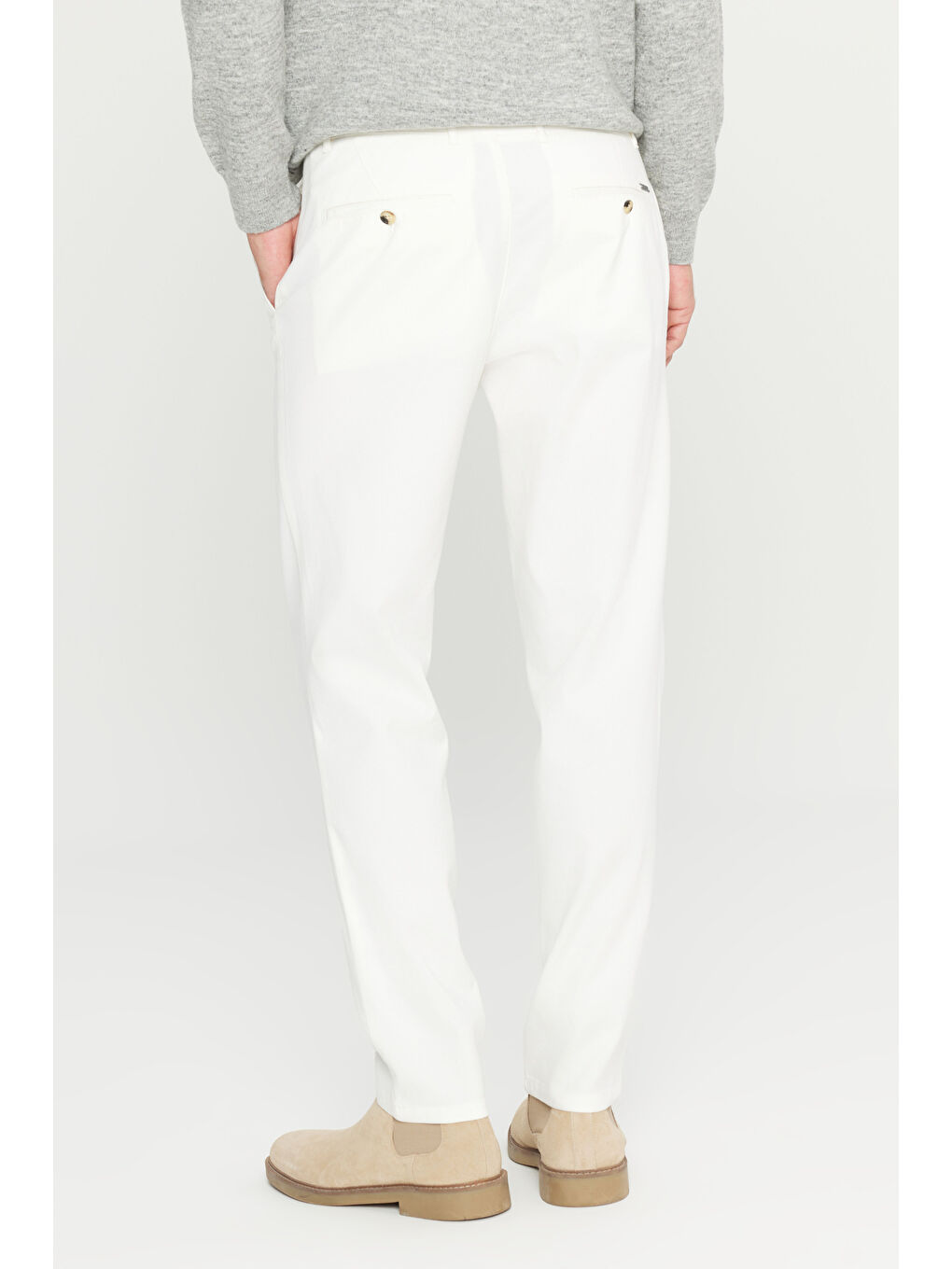 Erkek Ekru Pamuklu Slim Fit Dar Kesim Yan Cepli Casual Esnek Pantolon-4