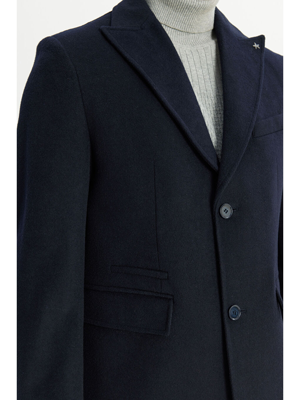 Erkek Lacivert Yünlü Standart Fit Normal Kesim Palto-5