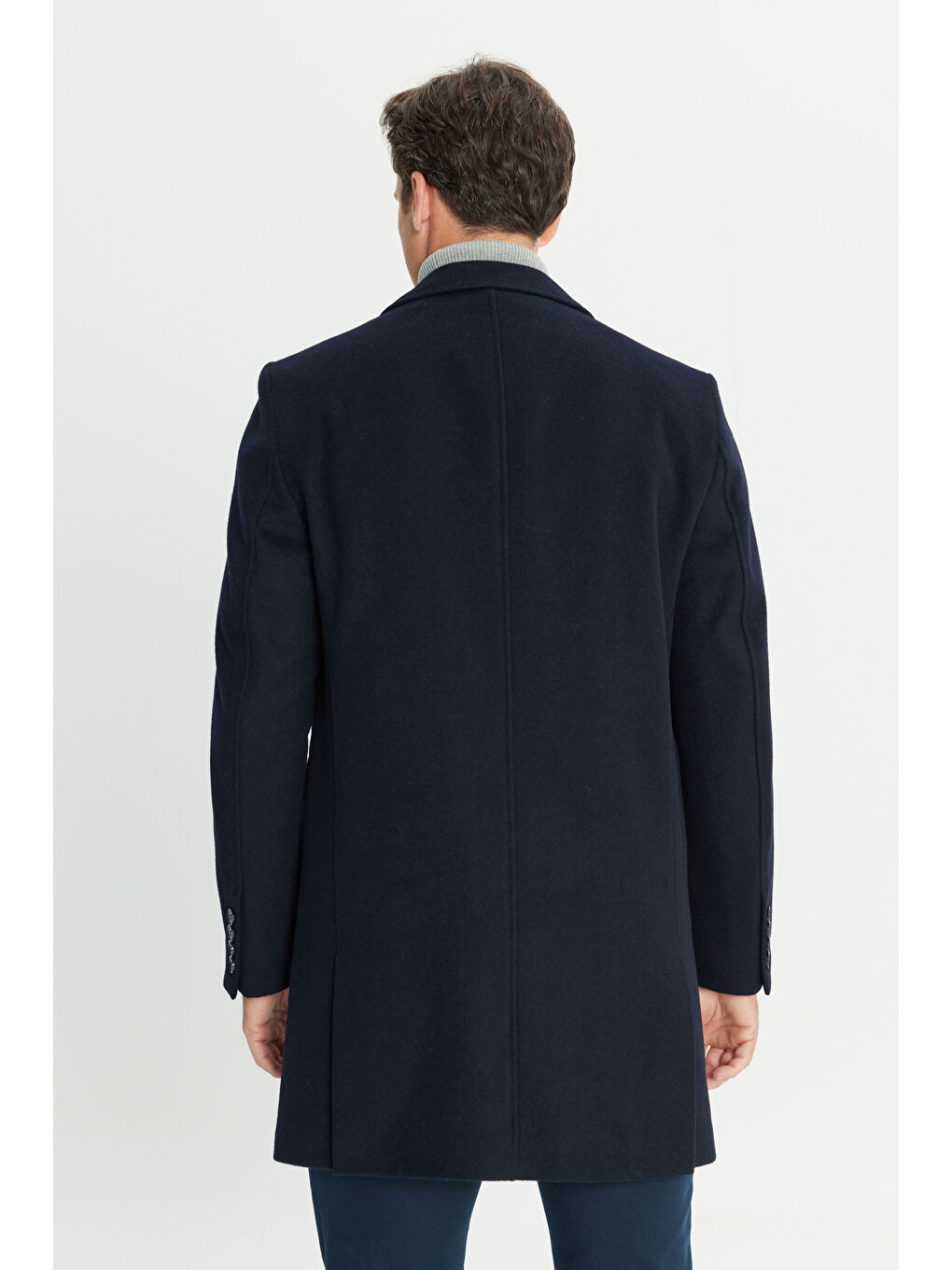 Erkek Lacivert Yünlü Standart Fit Normal Kesim Palto-6