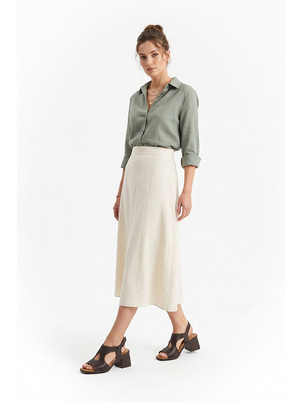 Kahverengi Kadın TÜTÜN KAHVE Cırt Bantlı Kalın Topuklu Hakiki Deri Sandalet-2