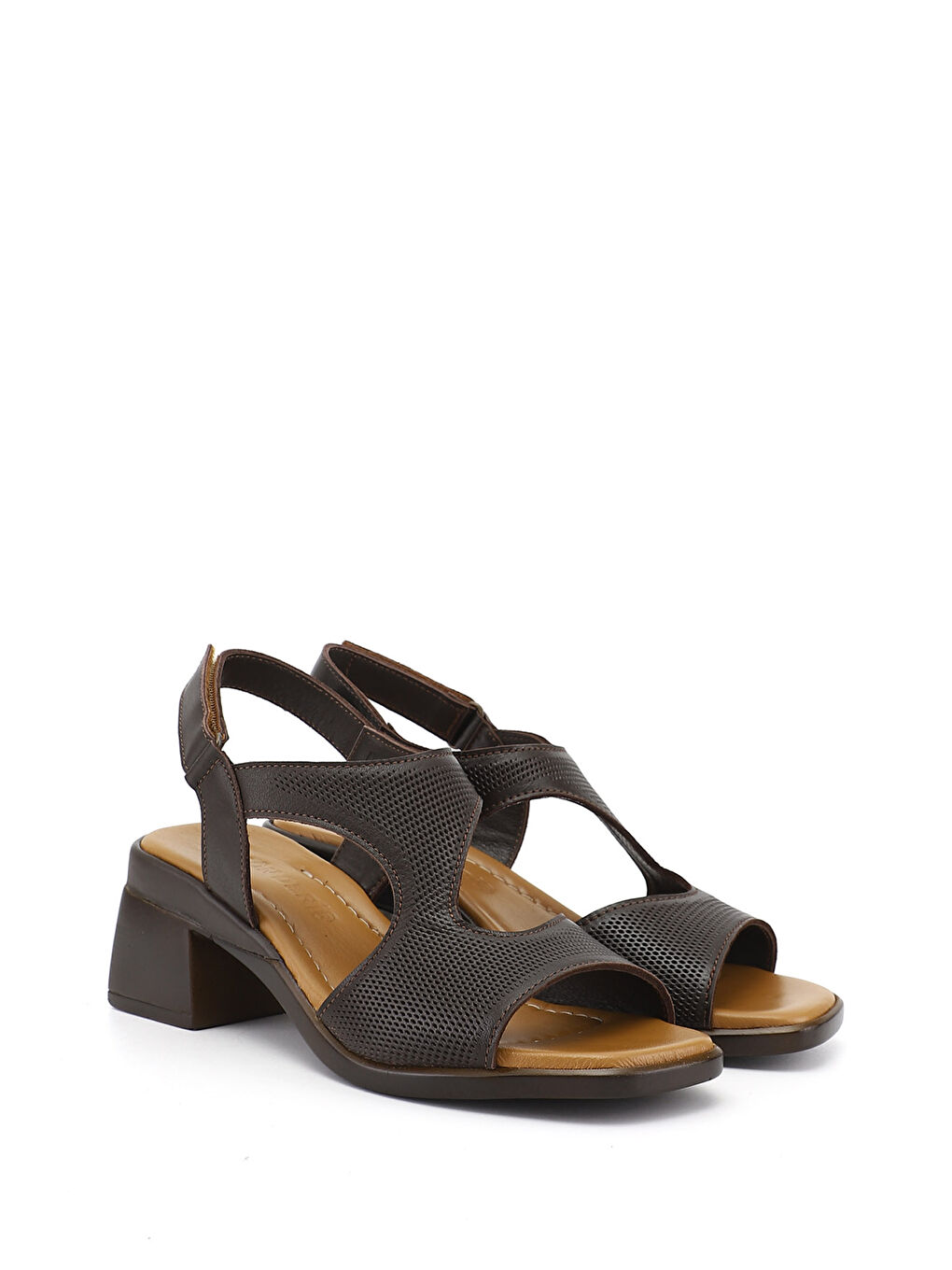 Kahverengi Kadın TÜTÜN KAHVE Cırt Bantlı Kalın Topuklu Hakiki Deri Sandalet-3