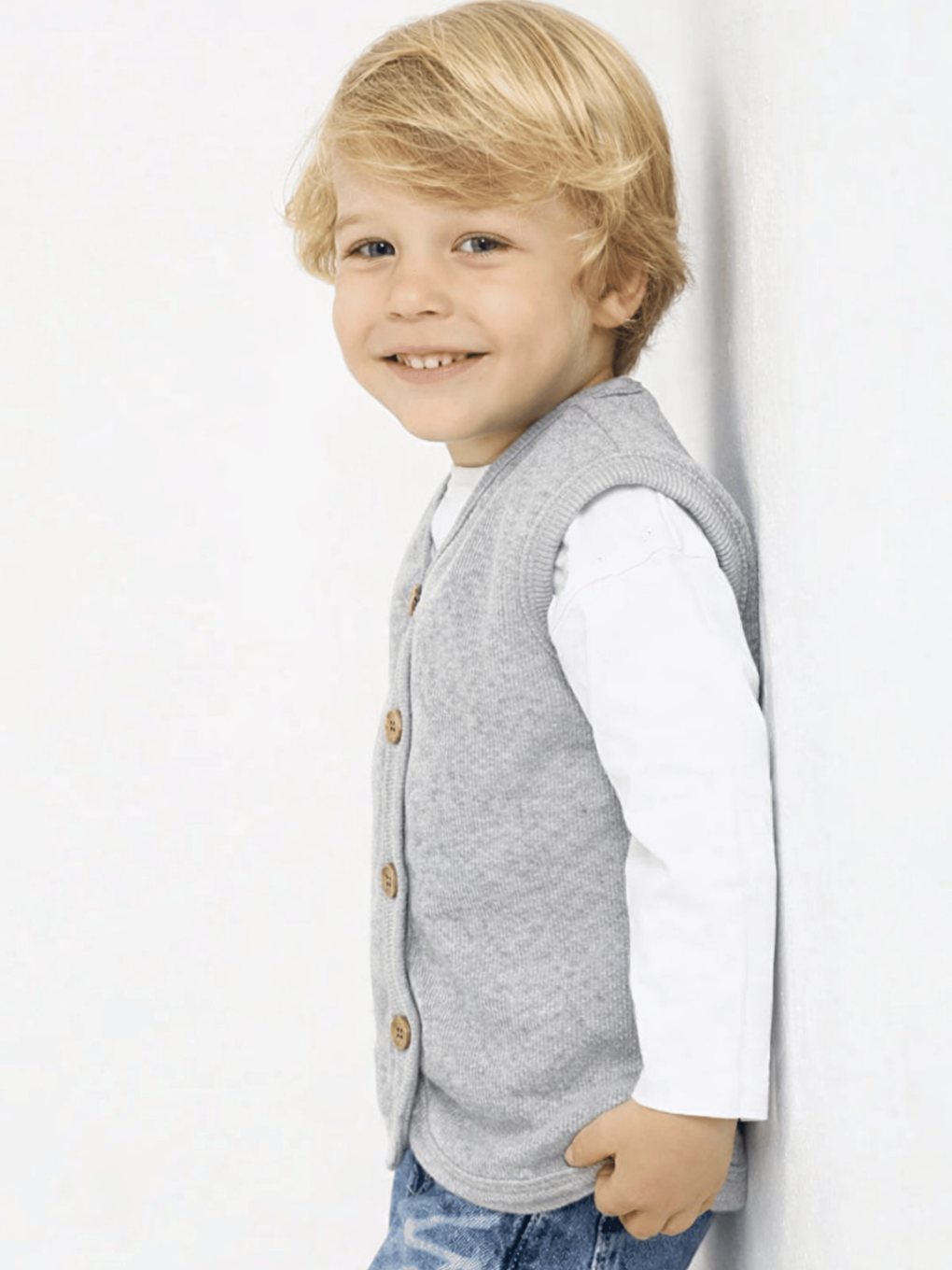 Gri V Yaka Erkek Bebek Yelek-2