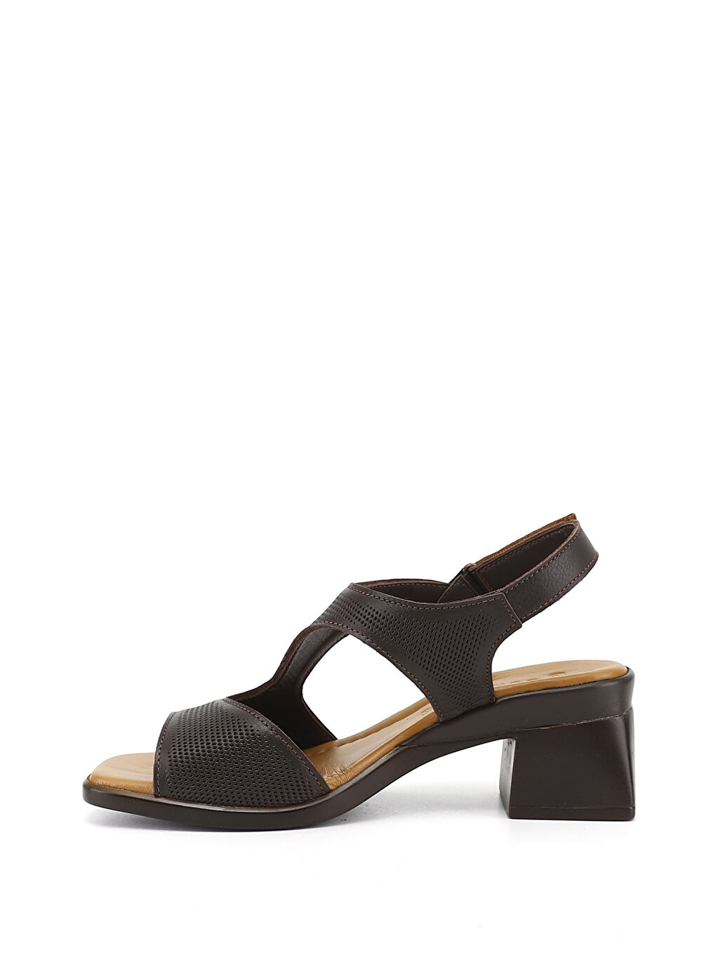 Kahverengi Kadın TÜTÜN KAHVE Cırt Bantlı Kalın Topuklu Hakiki Deri Sandalet-4