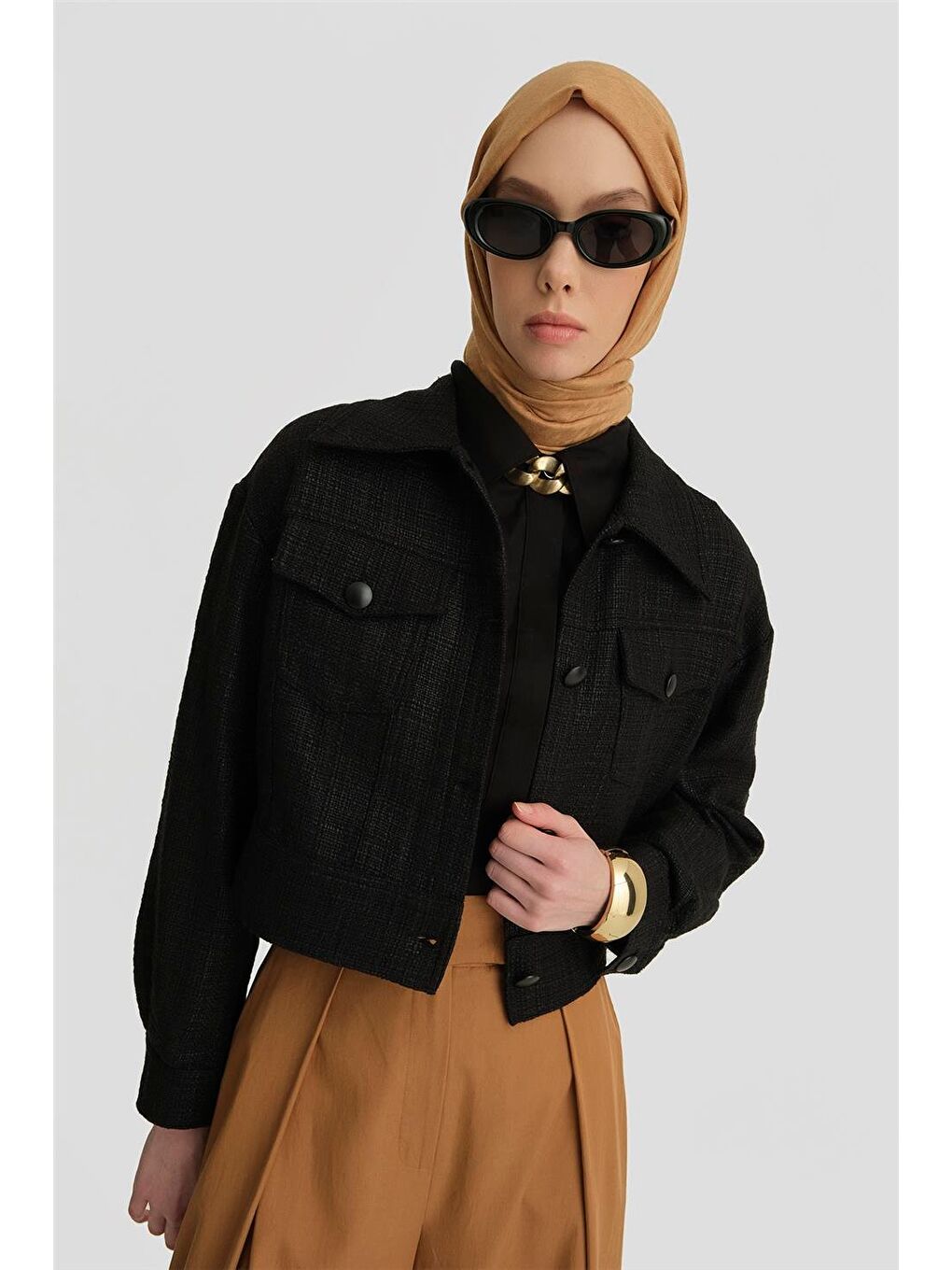 Parlak Baskılı Tüvit Ceket 25Y5900 Siyah-2