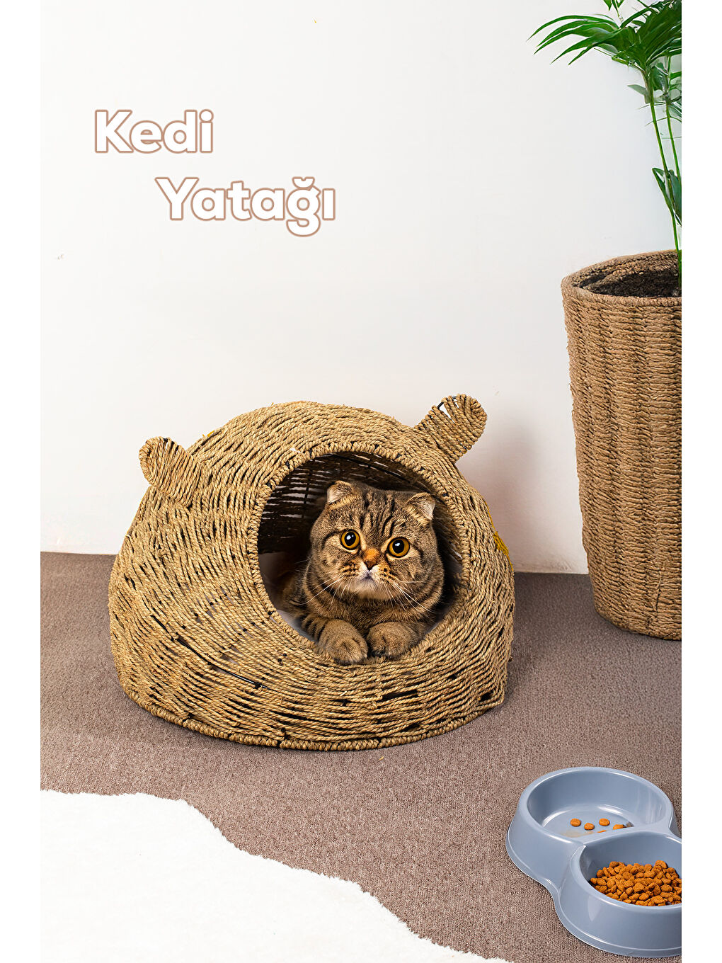 PH49 Doğal Hasır Örgü Kedi Köpek Yuvası Kedi Köpek Yatağı 55x40cm